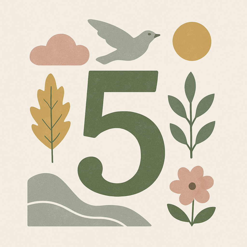 数字の5と変化・自由をイメージした北欧イラスト風の画像
