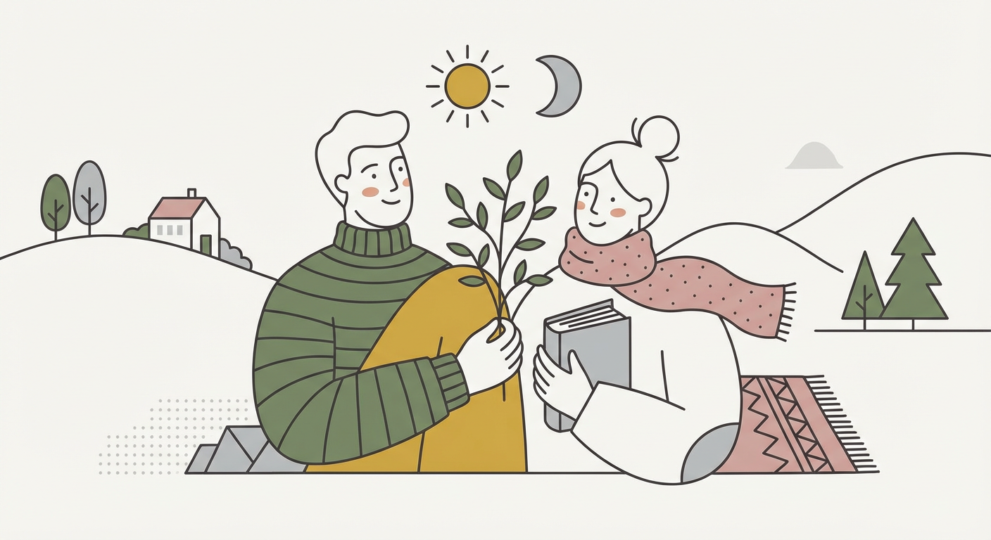 AB型の性格をイメージしたアイキャッチ的な北欧イラスト風画像