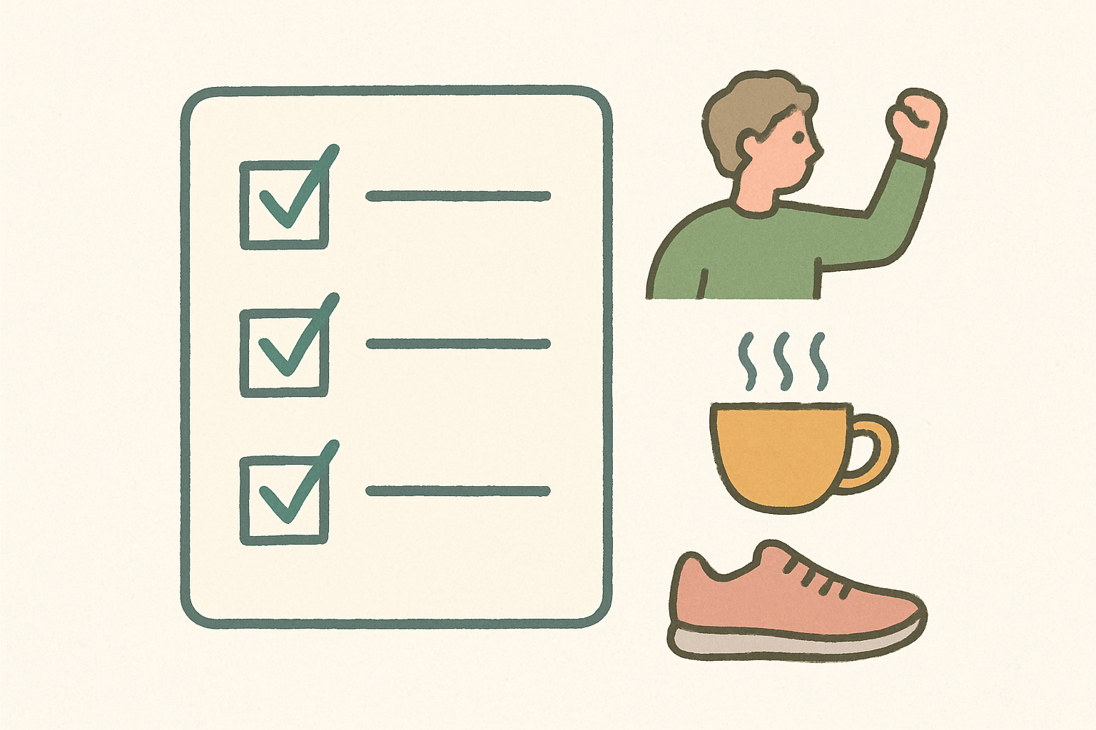 前向きな行動を表すチェックリストのイラスト(北欧イラスト風)