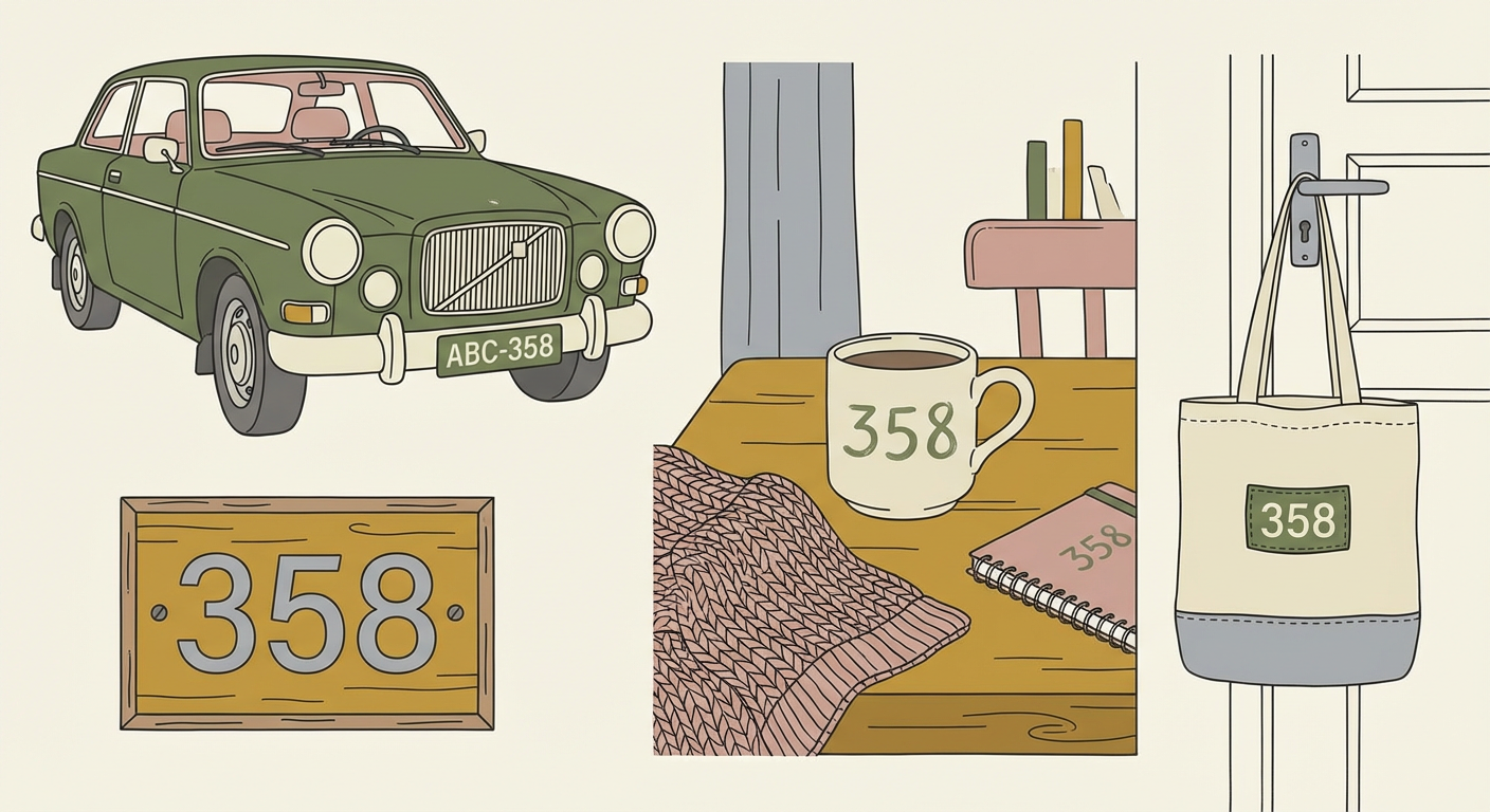 車のナンバープレートや日常に358を取り入れるイメージ