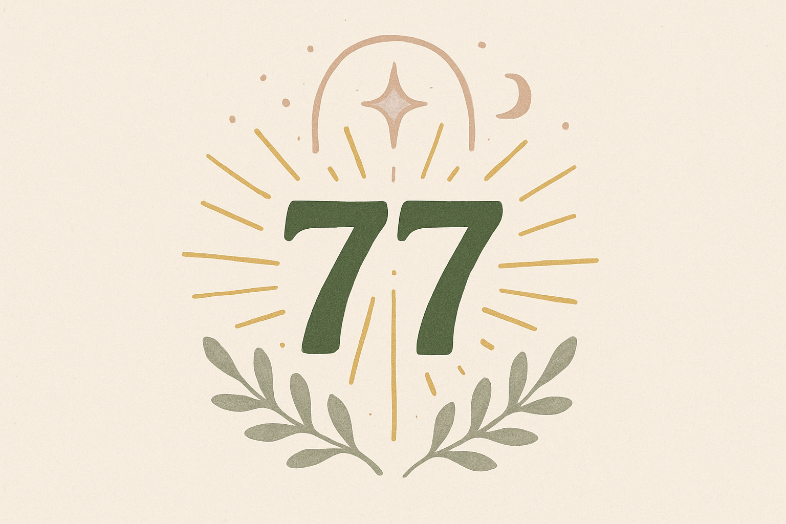 数字の77が光に包まれているスピリチュアルなイメージ