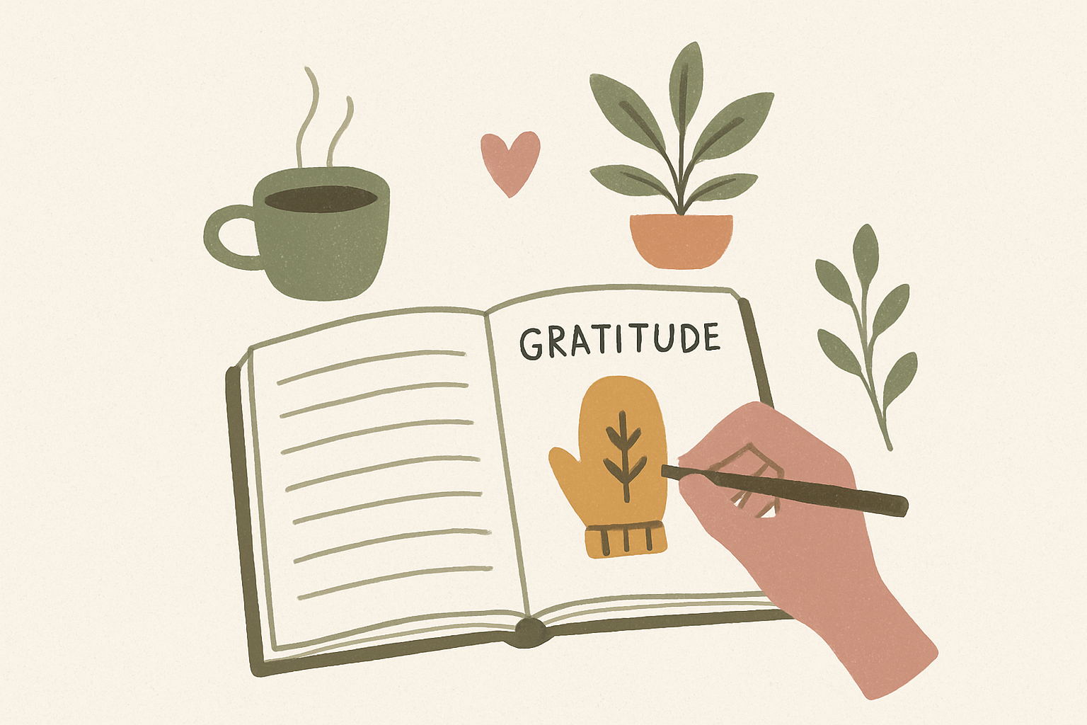 ノートに感謝を書き留めるイメージ