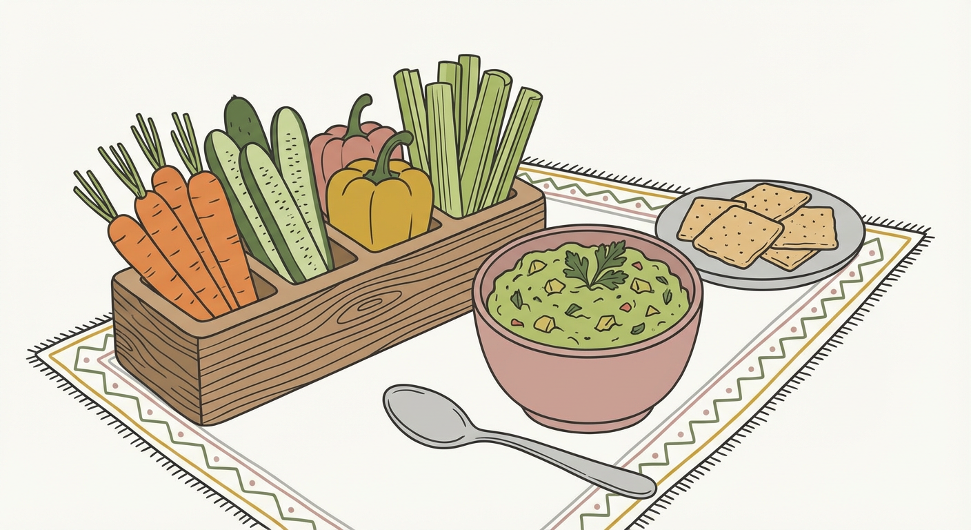 野菜スティックとアボカドディップを並べたイメージ