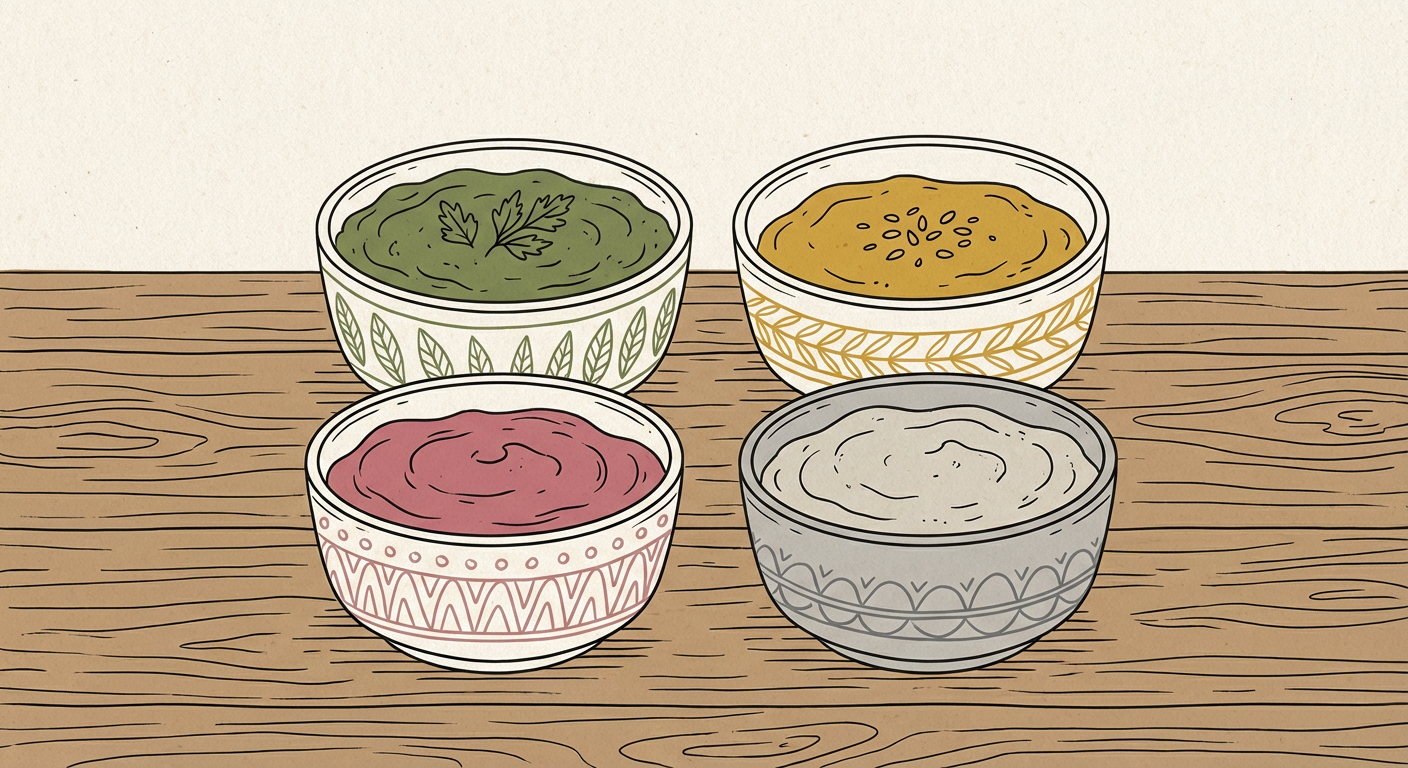 アレンジディップ4種を小皿に並べたイメージ
