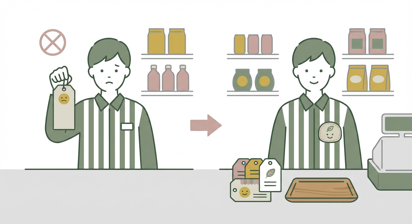 コンビニの名札ポリシー変更のイメージ