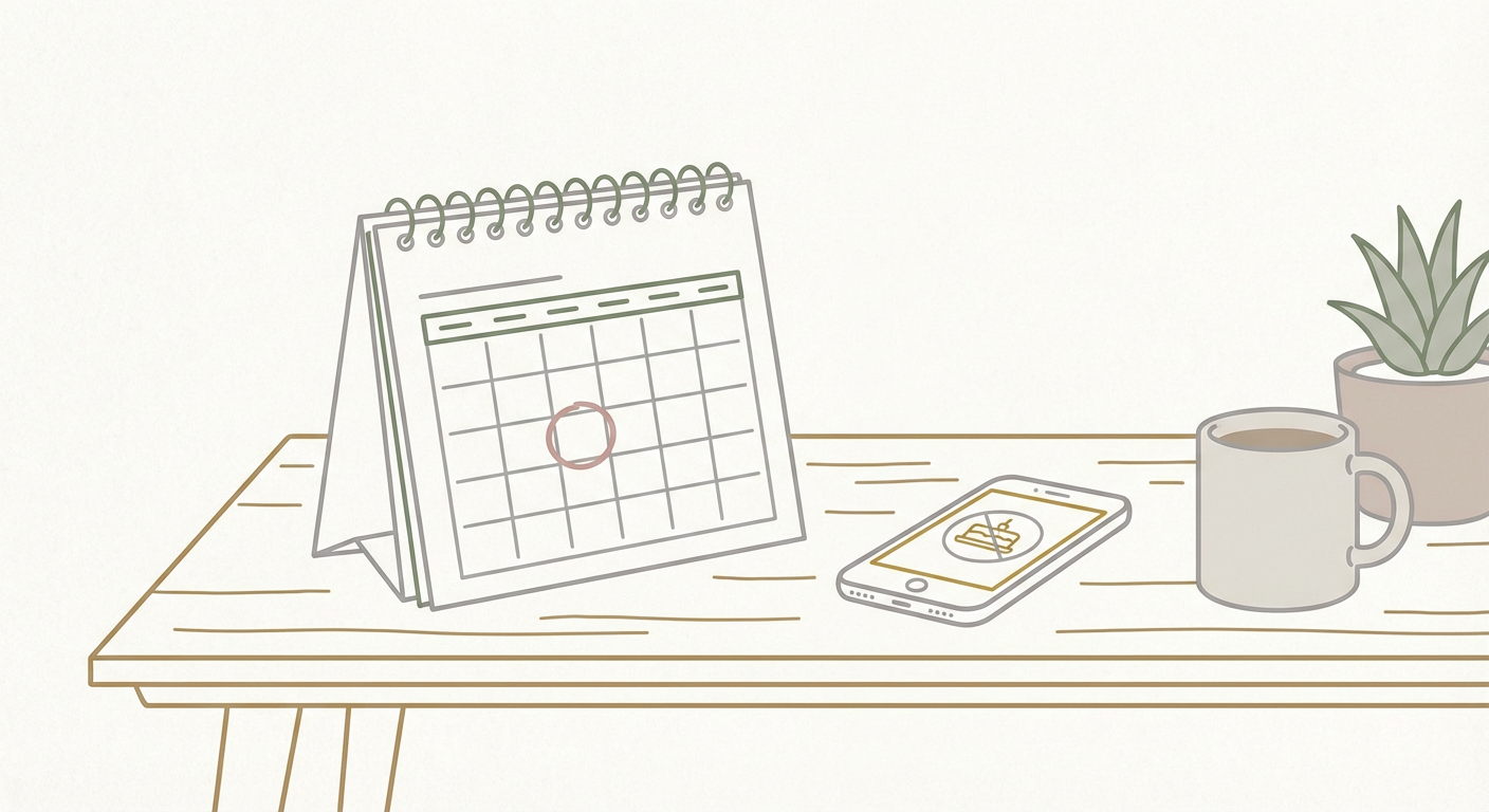 カレンダーとスマホを並べて、誕生日を見落としているイメージ