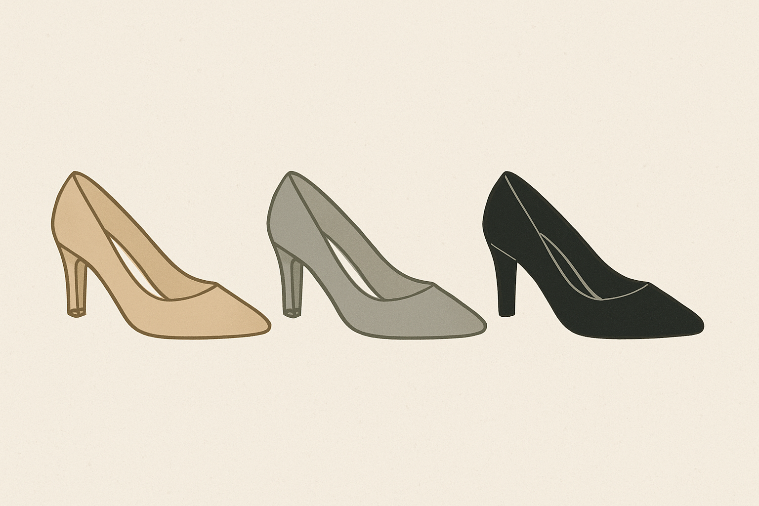 ベージュ・グレー・黒のパンプス3足を並べたイメージ
