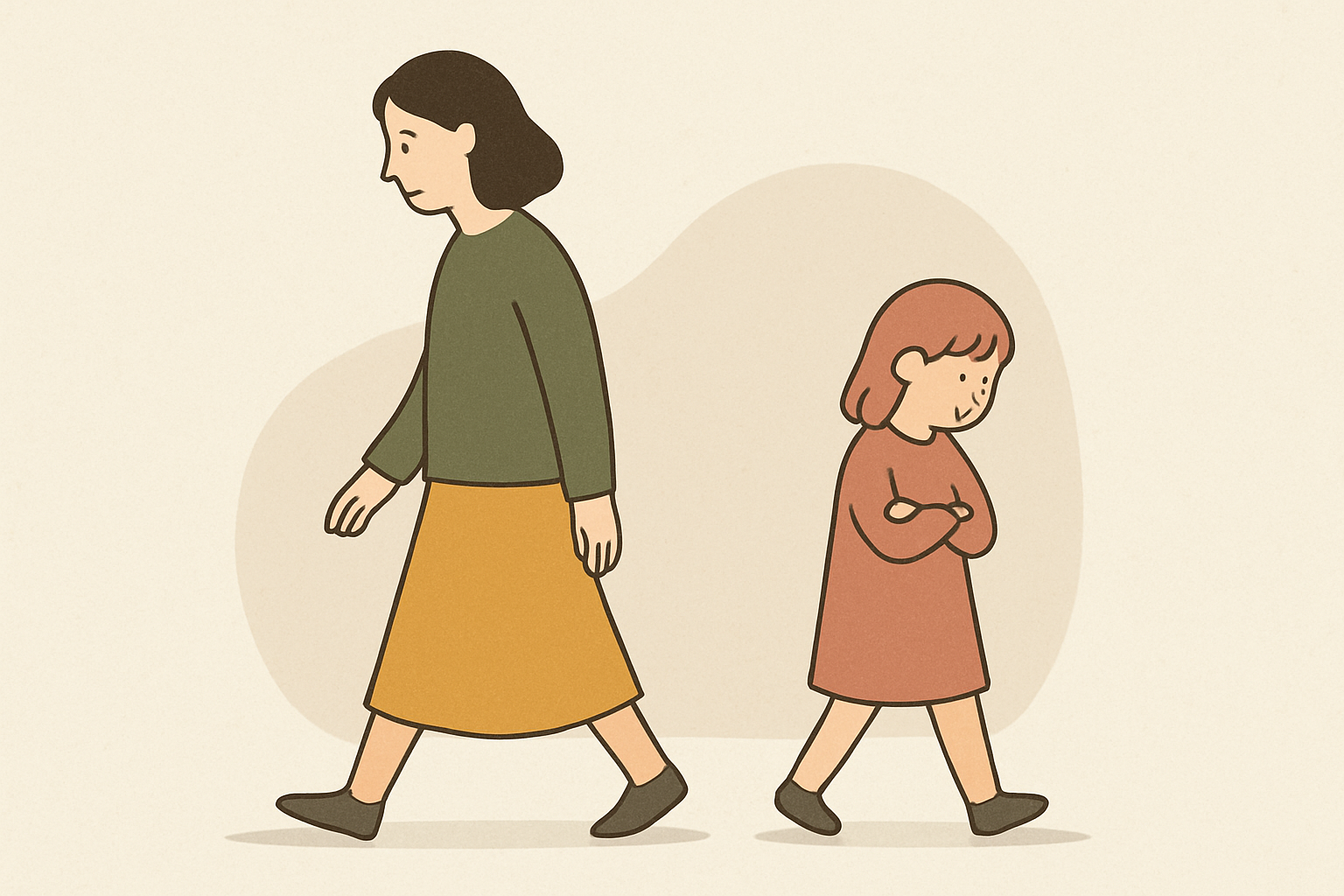 親子のすれ違いを表すイメージ（北欧イラスト風・温かいトーン）