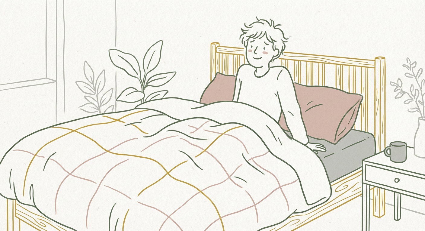 ベッドで目を覚ました人のほっとした表情