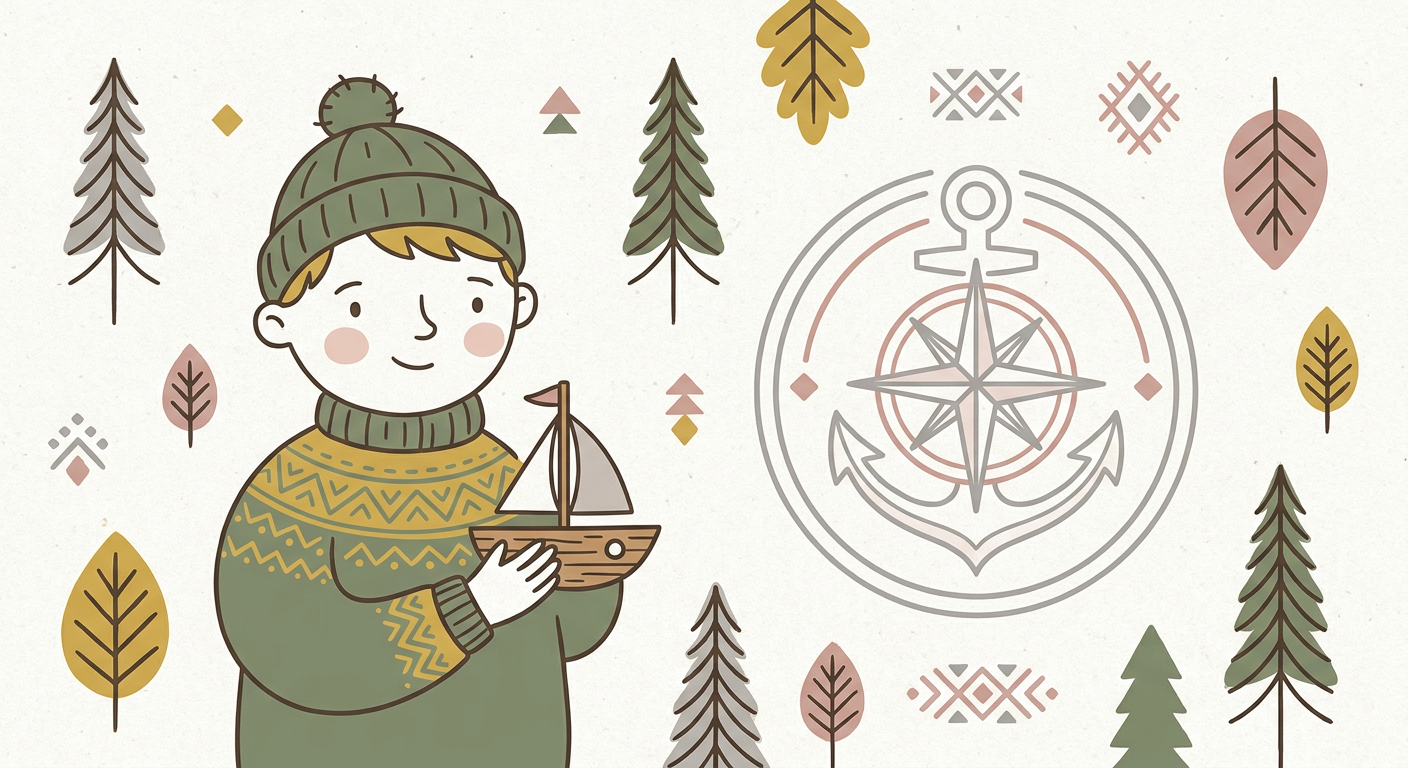 北欧イラスト風の男の子と名前のシンボル