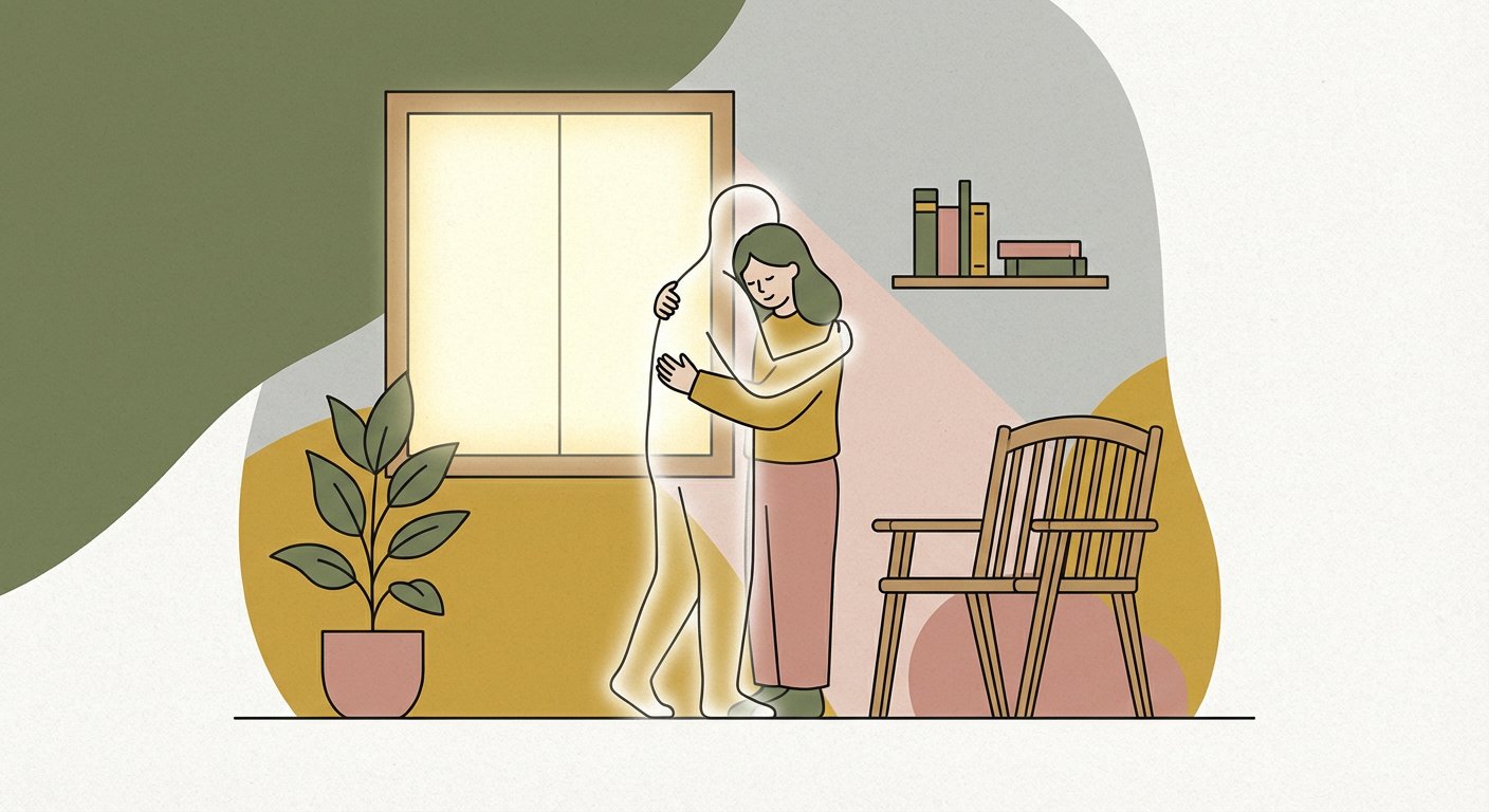 やわらかな光に包まれた故人との思い出のイメージ