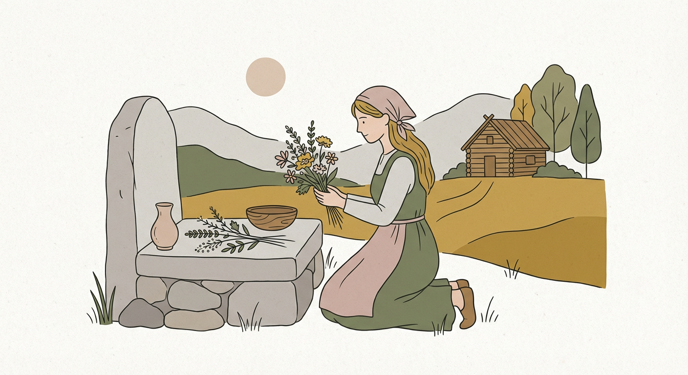 花を供える穏やかな情景