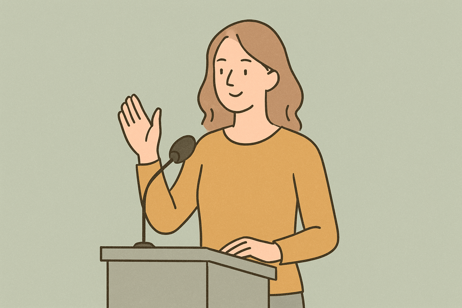 マイクの前で挨拶するイメージイラスト（北欧テイスト）