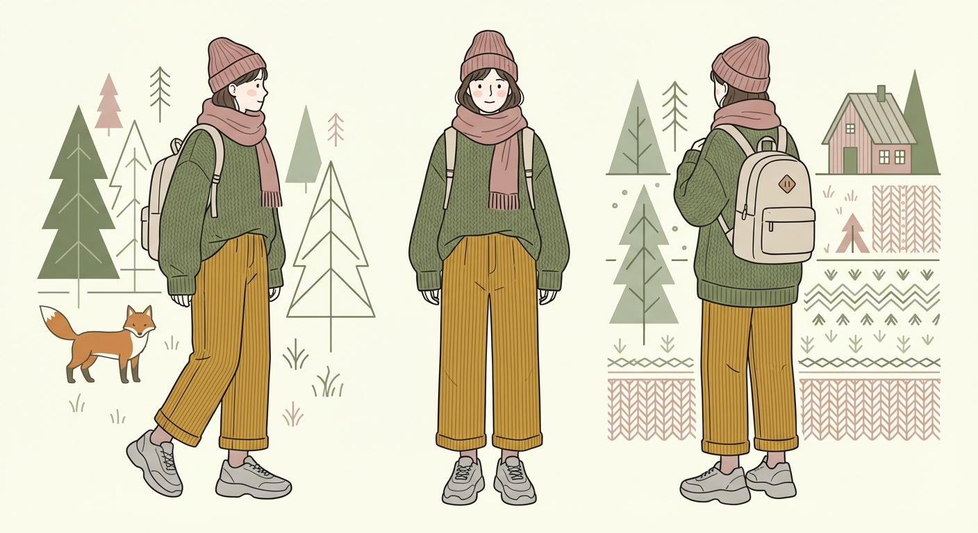 高学年の女の子がトレンドを取り入れたおしゃれな服を着ているイメージイラスト