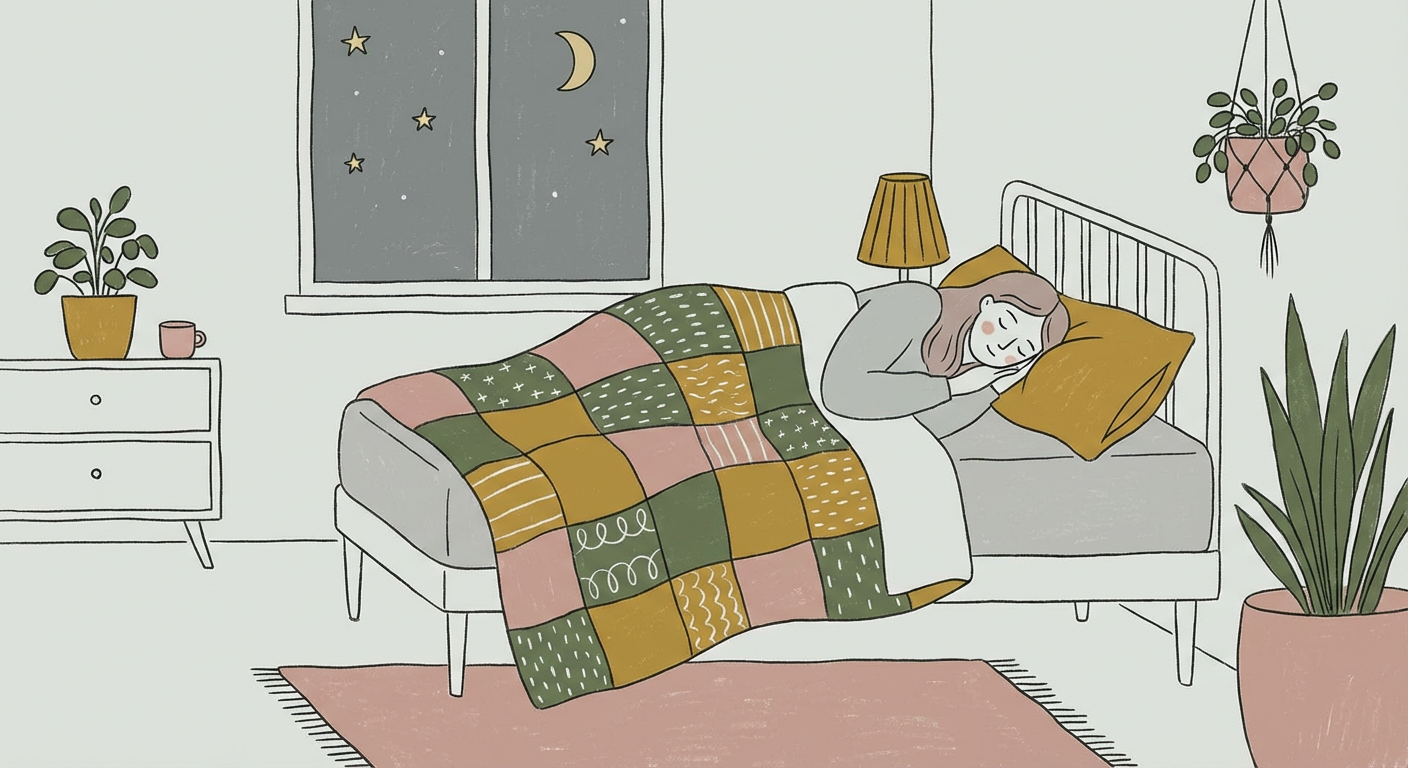 夜にベッドで眠っている人のイラスト