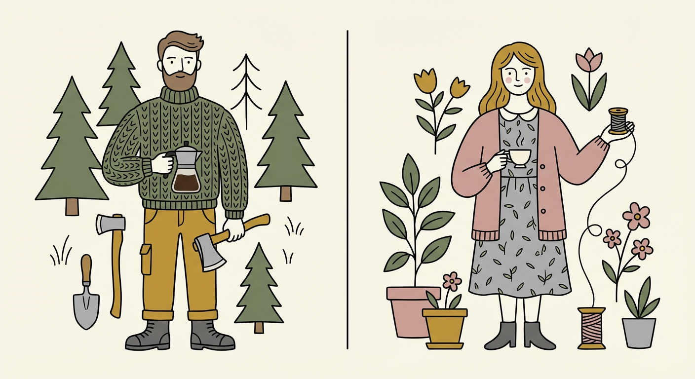 男女を比較するイラスト（左右に分かれた構図）