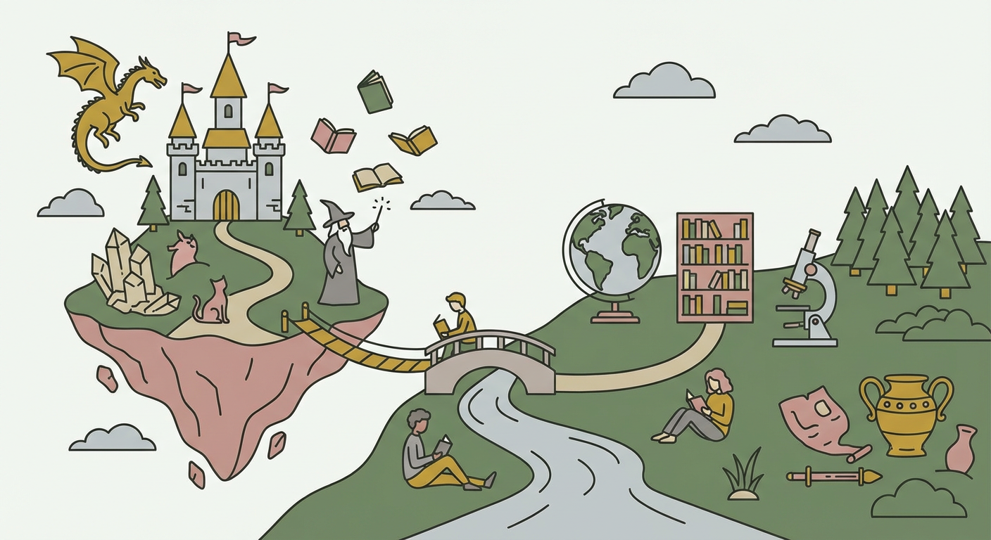 フィクションとノンフィクションの概念を表すイラスト