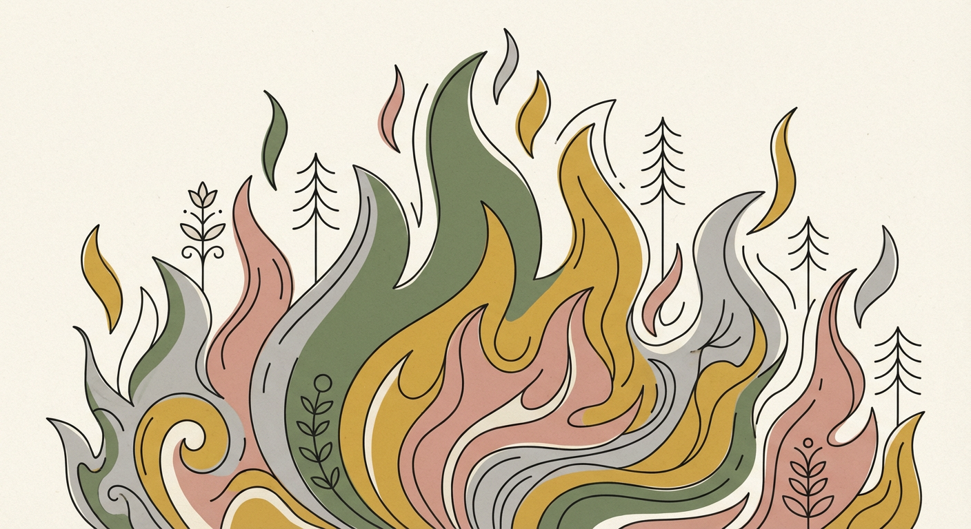 炎が燃えるイメージ（暖色系、抽象的）