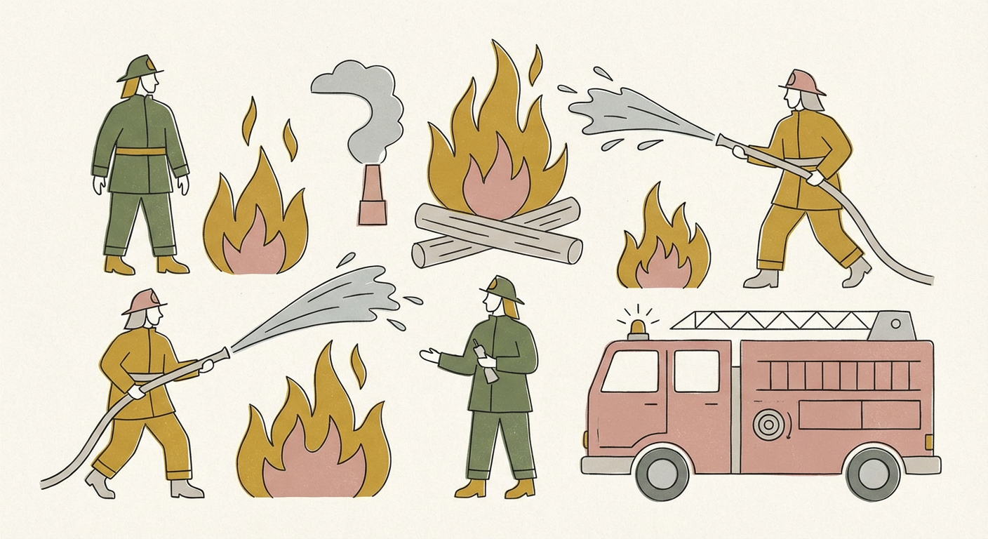 消火活動のイメージ（抽象的・イラスト風）