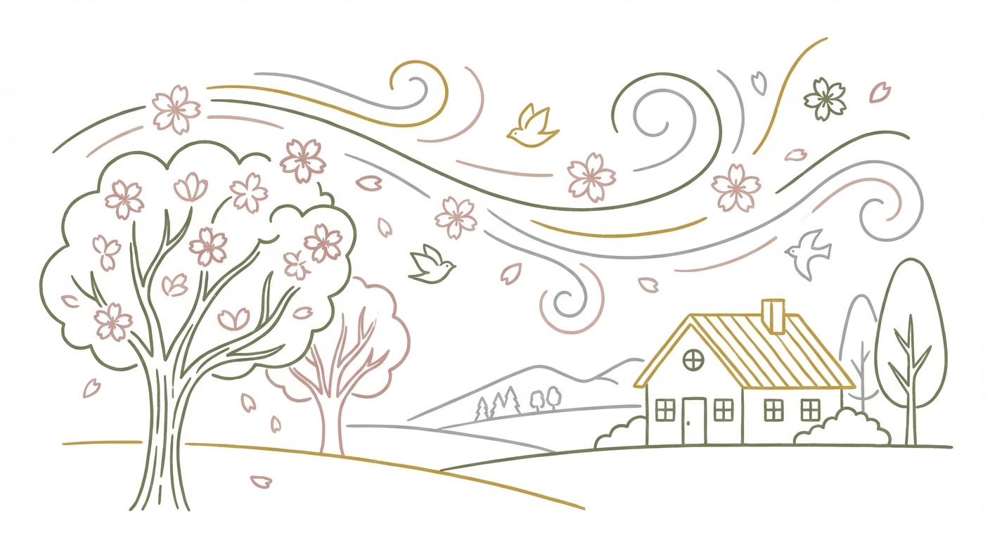 桜の花びらが風に舞うイメージ