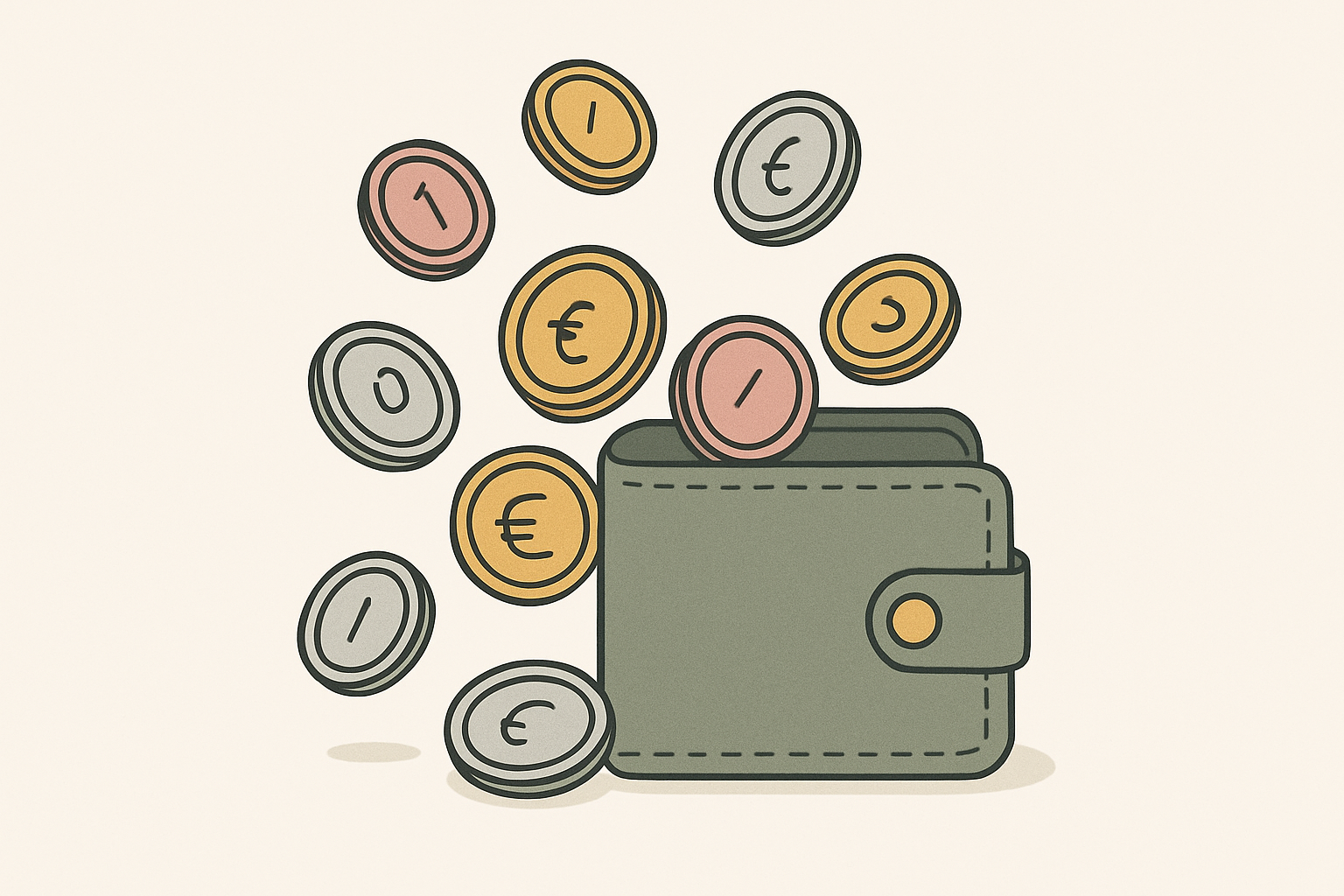 財布からあふれる小銭のイメージイラスト