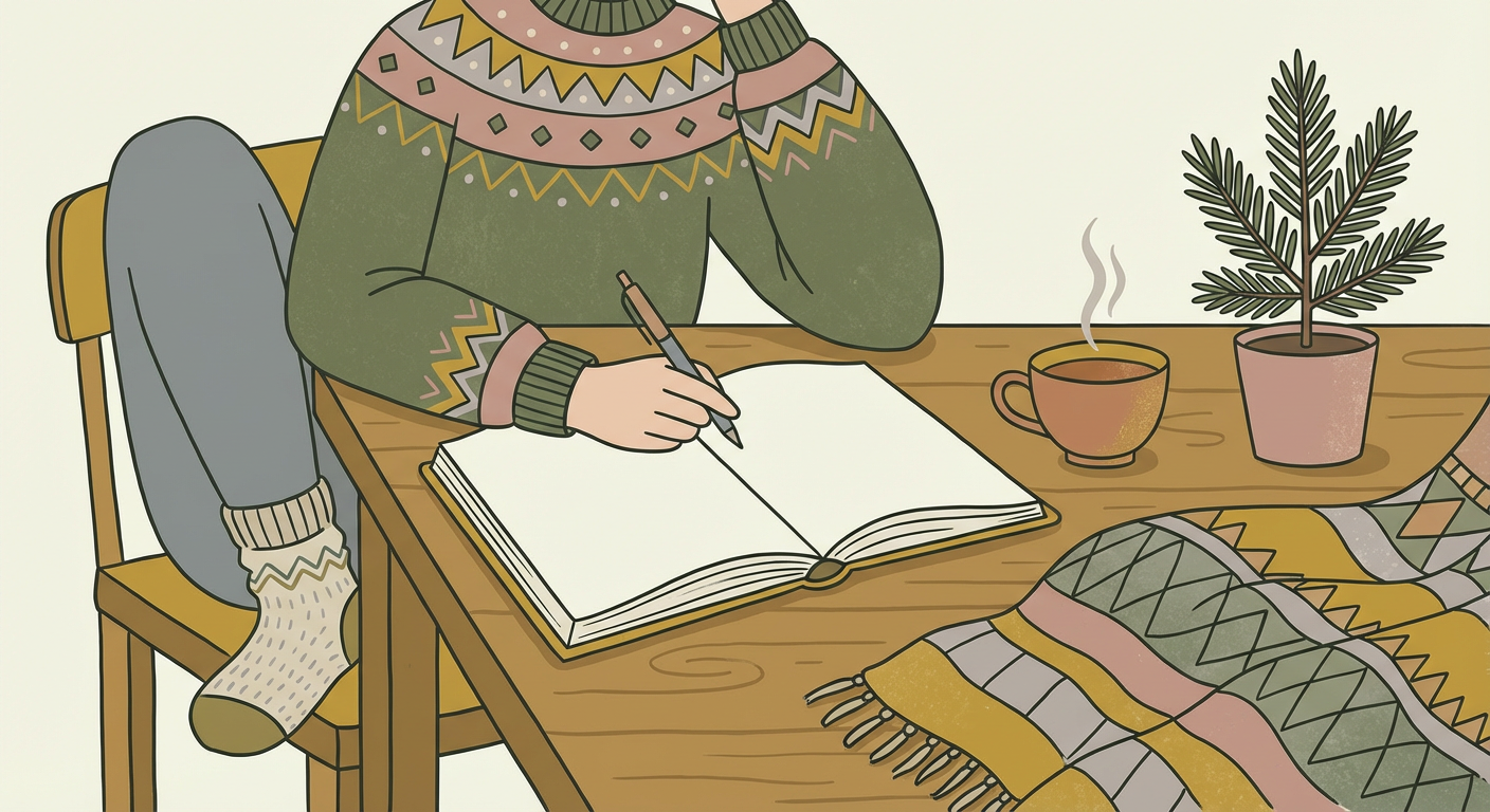 新年に手帳を開いて抱負を書いているイメージ