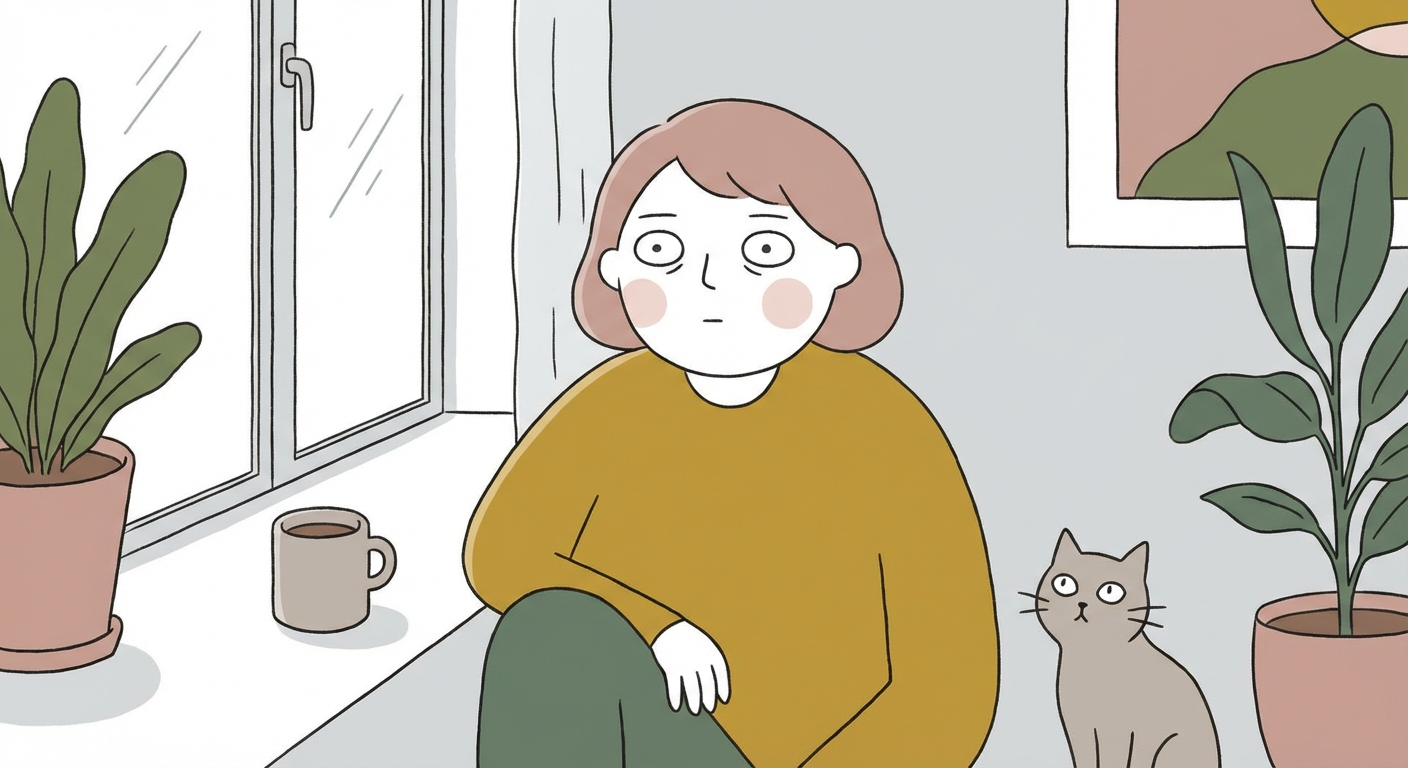 ぼーっと一点を見つめている人のイラスト