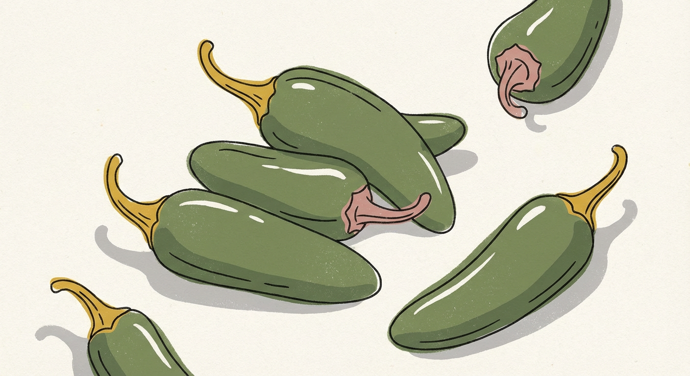 ハラペーニョの実物（緑色の肉厚な唐辛子）の北欧イラスト風