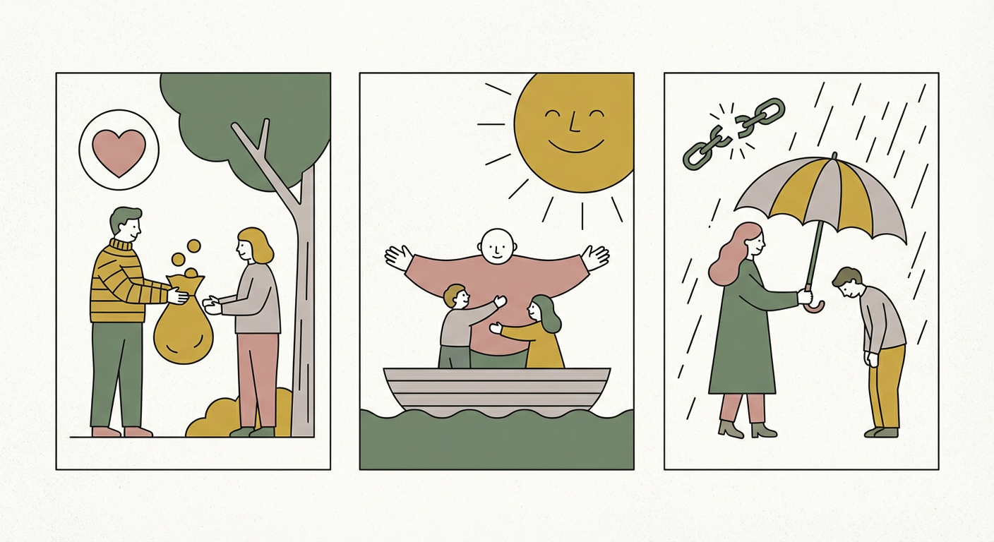 気前がいい・太っ腹・寛大の違いを図解したイメージ