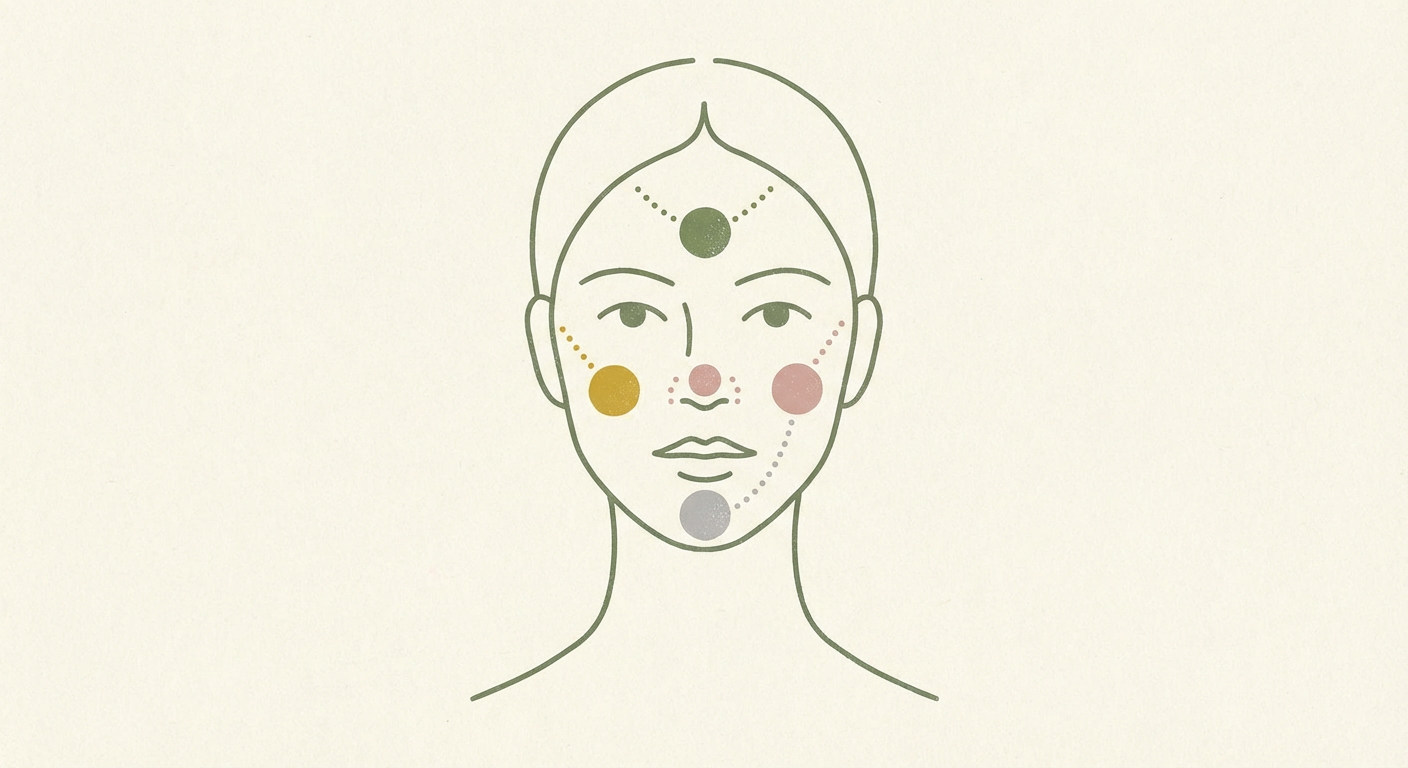 顔まわりのキスの部位を示すイラスト