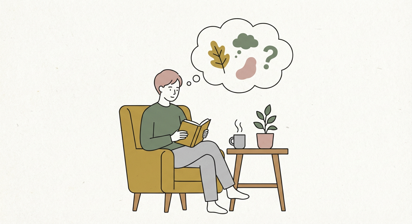 本を開いて言葉の意味を考えるイメージ