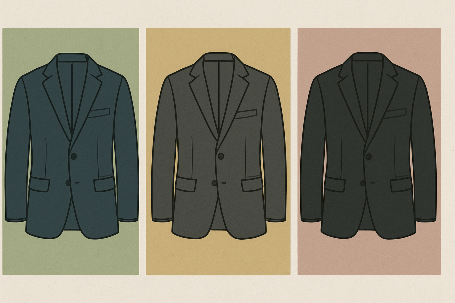 ネイビー・ブラック・チャコールグレーのスーツ3色比較イメージ