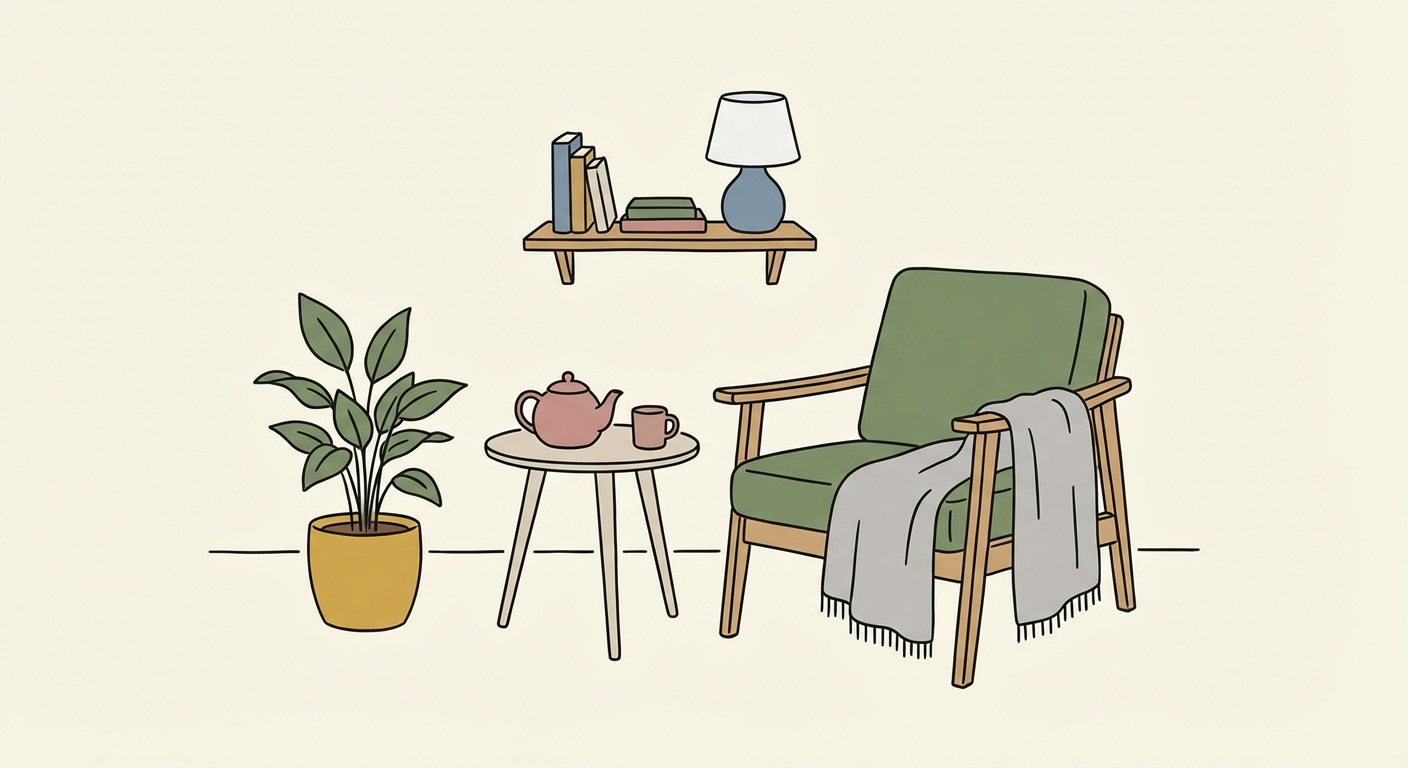 一人暮らしの部屋に必要なものが並んでいるイメージ