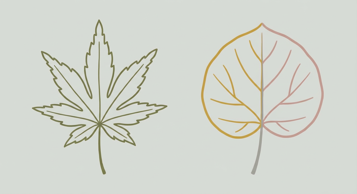 もみじと楓の葉っぱを並べた比較イメージ