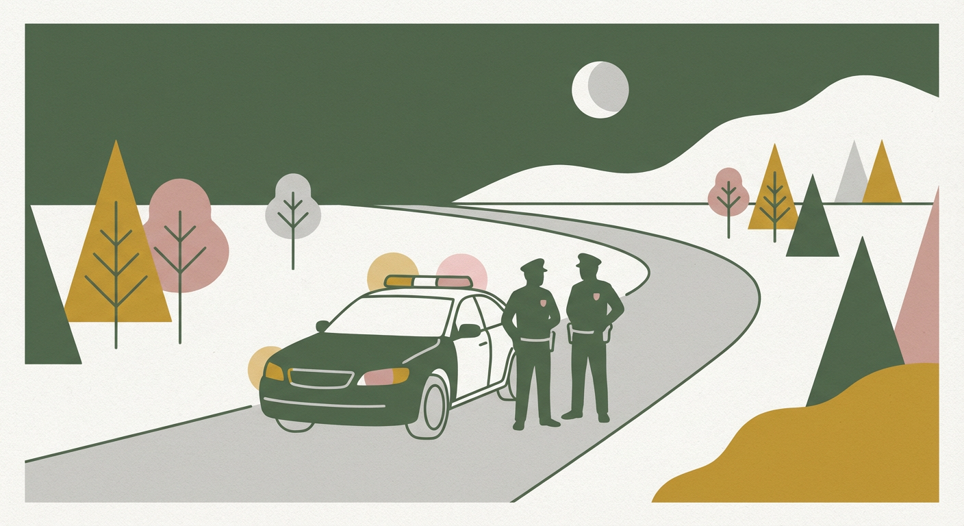 夜道のパトカーや警察の制服のシルエットなど、落ち着いた雰囲気のイメージ