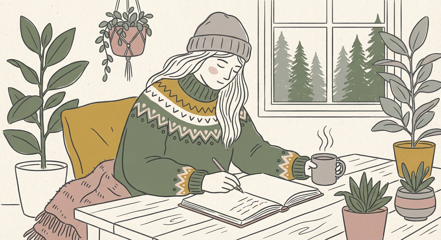 ノートに書き込んだり、コーヒーを片手にリラックスしている人のイメージ