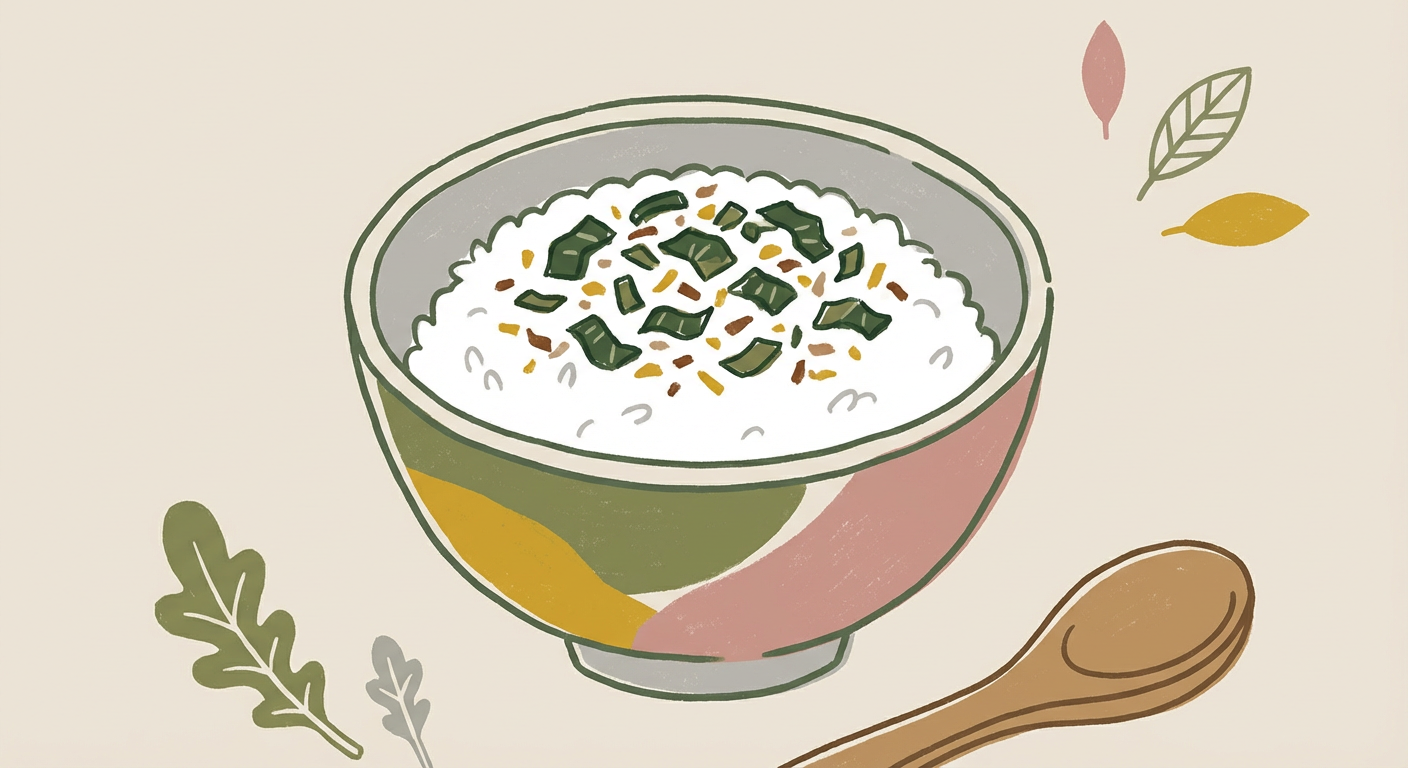 大根の葉のふりかけをご飯にのせたイメージ