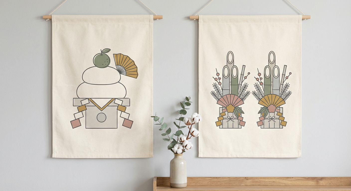 お正月の鏡餅と門松のイメージ