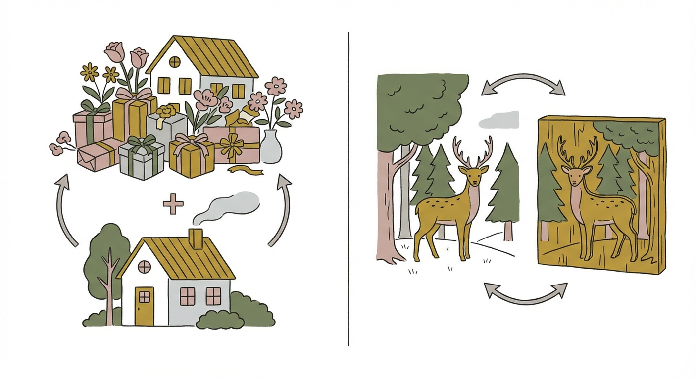 「さることながら」と「さながら」の意味の違いを対比したイラスト