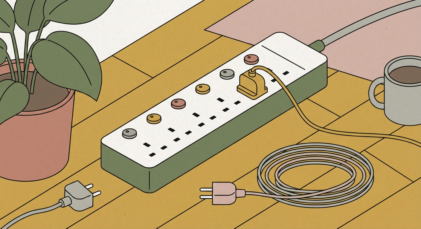 個別スイッチ付き節電タップの使用イメージ(北欧イラスト風)