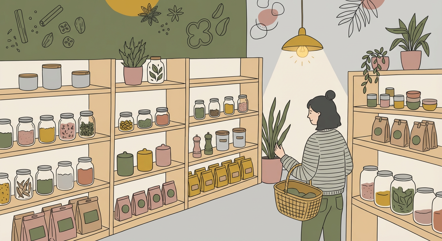 スーパーやカルディのスパイスコーナーのイメージ