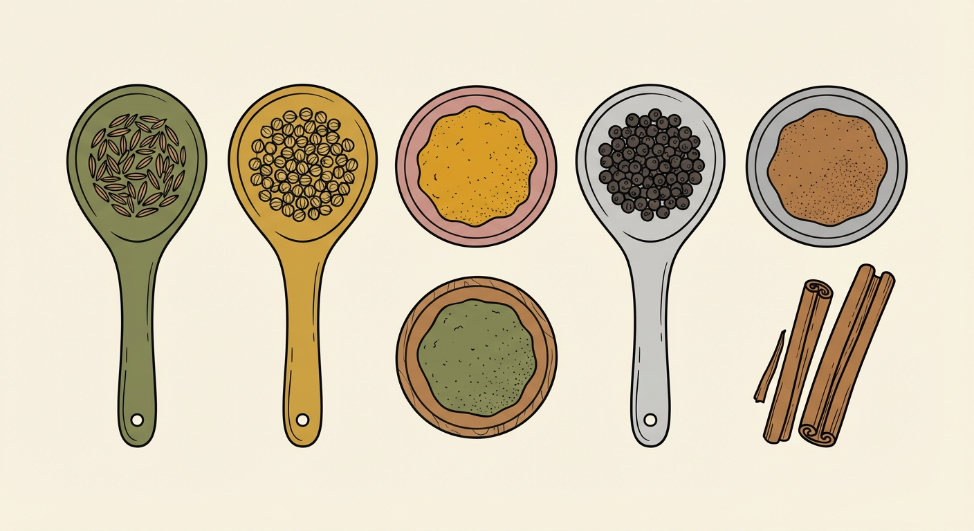 基本スパイス5種類が並んだイメージ