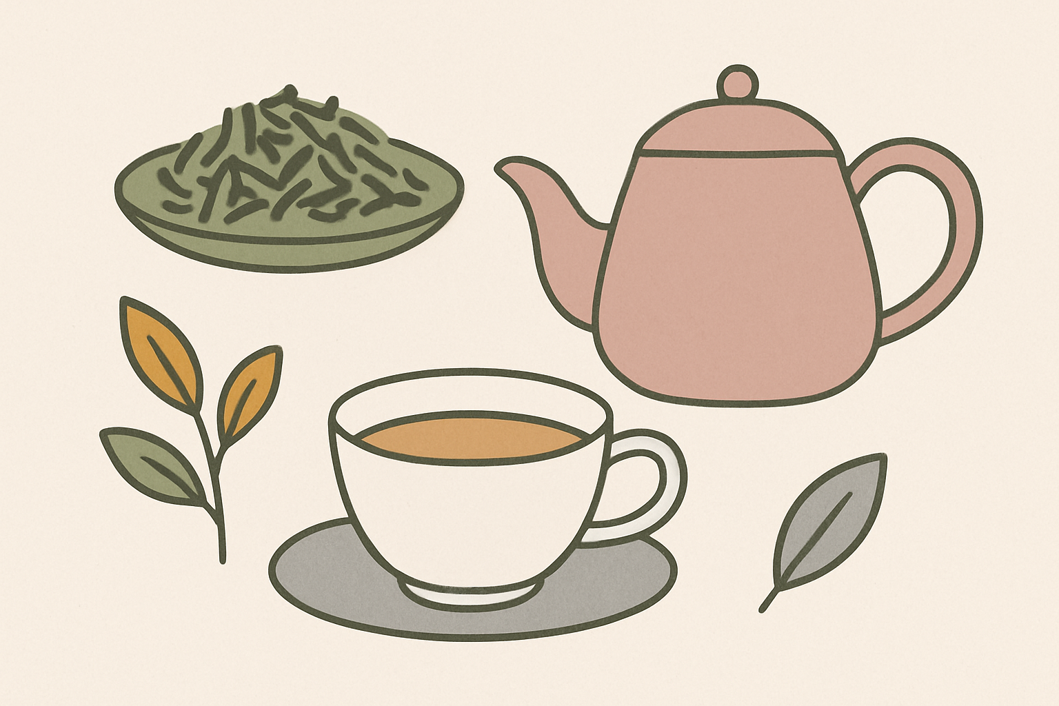 甘茶の茶葉と淹れた甘茶のイメージ