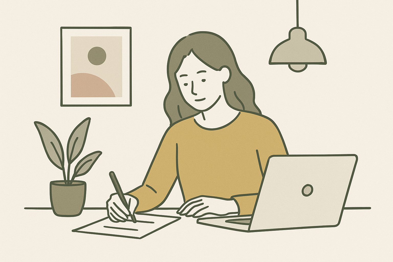 ビジネスメールを書いているイメージイラスト