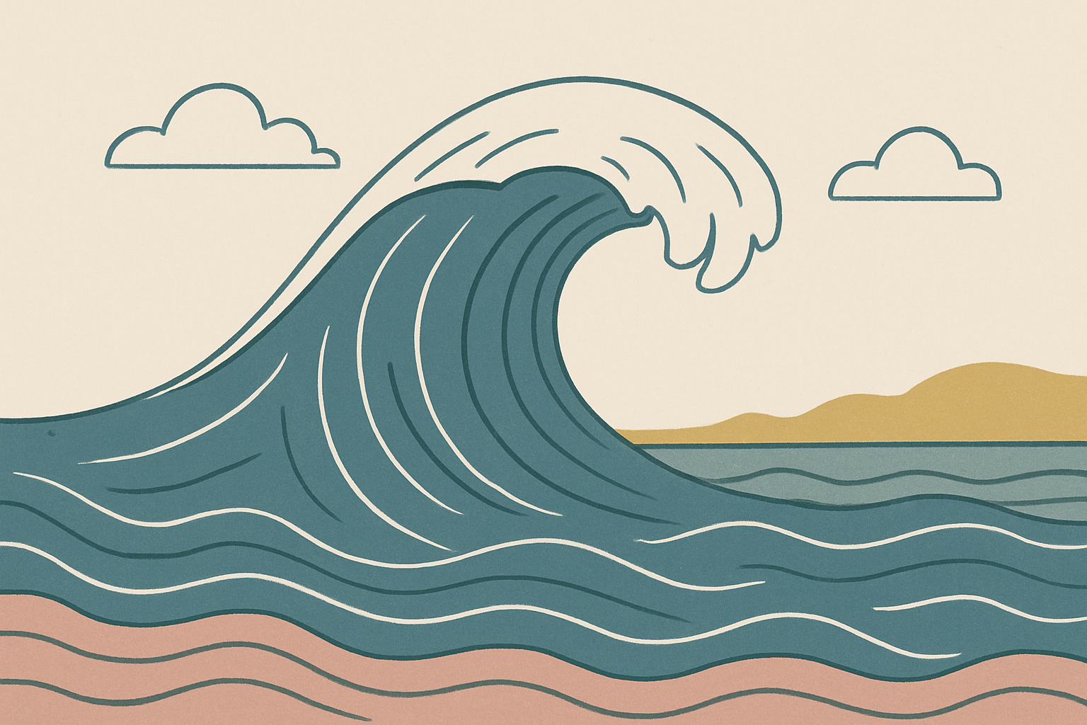青い大波が押し寄せるイメージイラスト