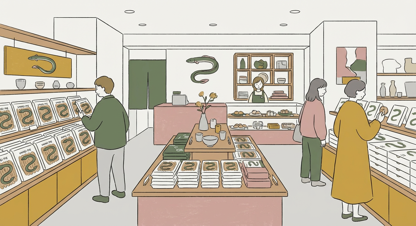 うなぎパイの販売店イメージ（百貨店の銘菓コーナーなど）