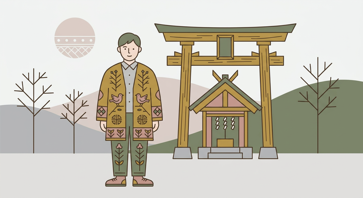 神社で厄払いを受ける男性のイメージ