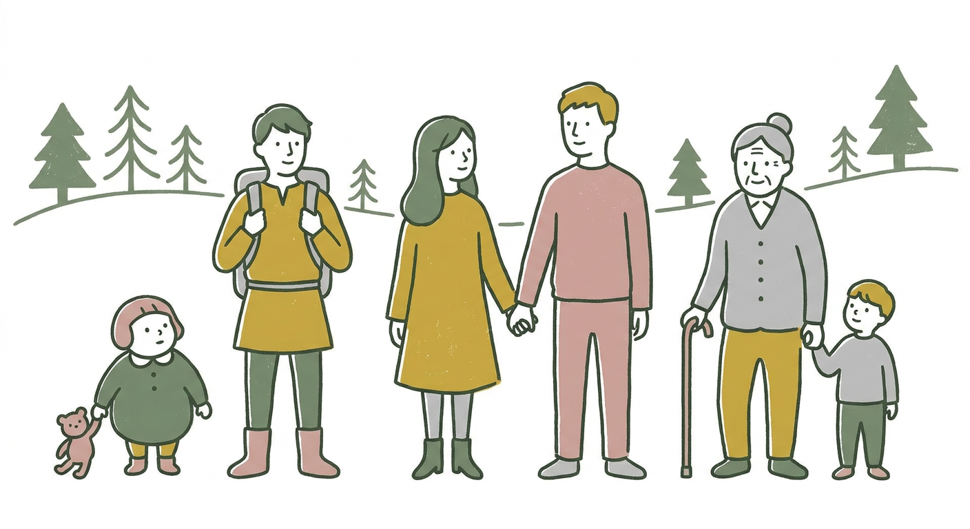 年齢別のライフステージを表すイラスト