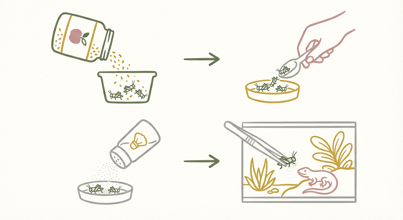 ガットローディングとダスティングの手順（北欧イラスト風）