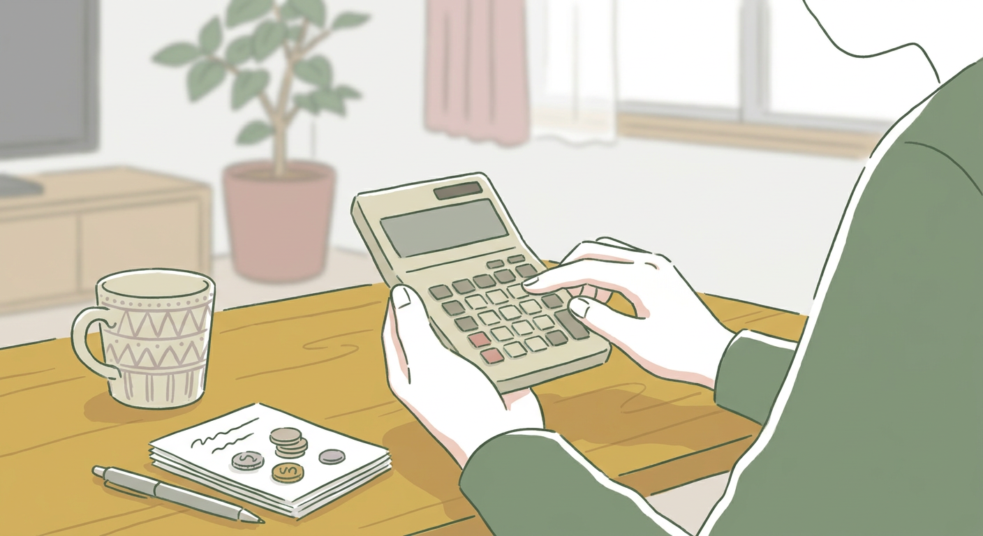 大学受験費用を電卓で計算する保護者の手元イメージ